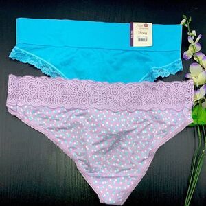 Womens Plus Wide Band Thong & Rayon Lace Underwear Panties 2-Pack Size XXL